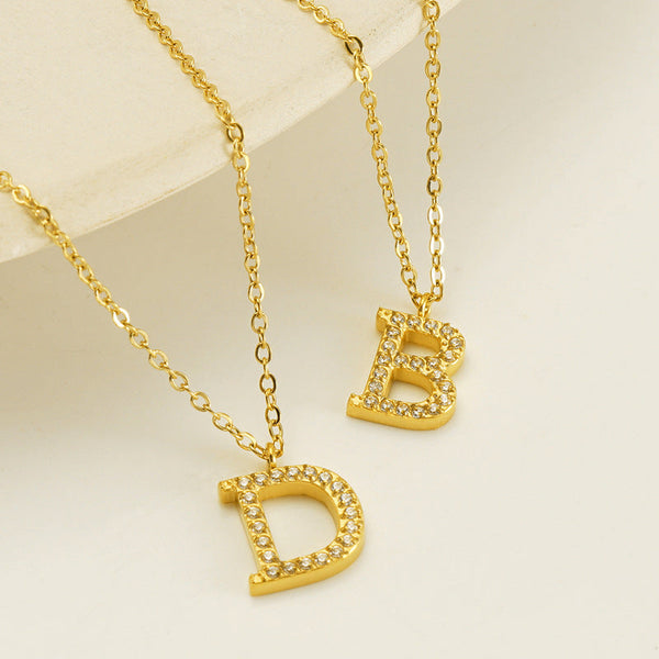 Stainless Steel Diamond-filled 26 English Letter Pendant Necklace